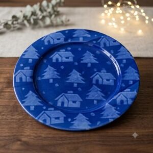 Starbucks Ciao Italia Cobalt Blue Winter Village Charger Plate Made in Italy 12"